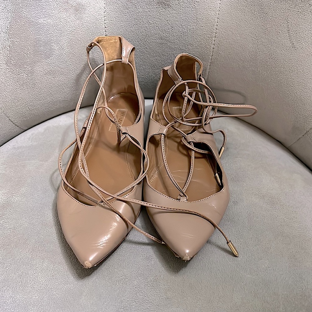 Authentic aquazzura ballet lace up shoes leather